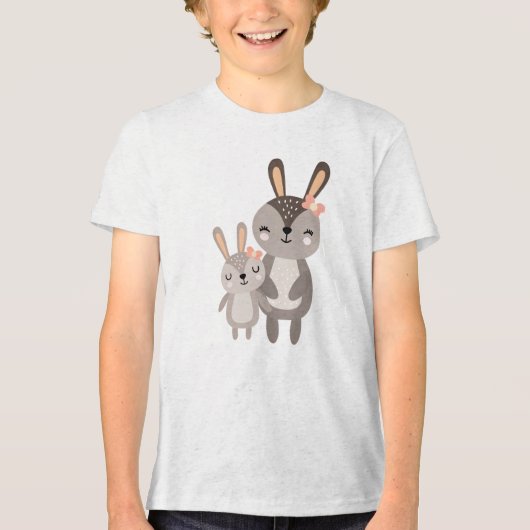 Cute Mama Bunny Standing with Baby Bunny Tri-Blend Shirt (Voorkant)