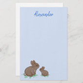 Cute Mama en Baby Bunny in Clover Blue Briefpapier (Voorkant / Achterkant)