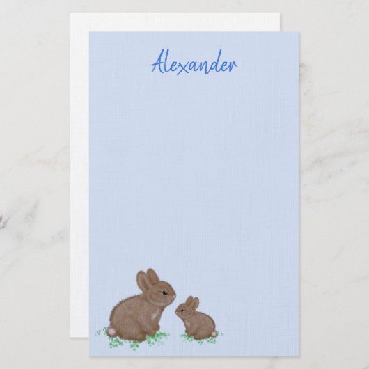 Cute Mama en Baby Bunny in Clover Blue Briefpapier (Voorkant / Achterkant)