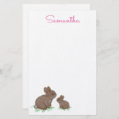 Cute Mama en Baby Bunny in Clover Briefpapier (Voorkant / Achterkant)