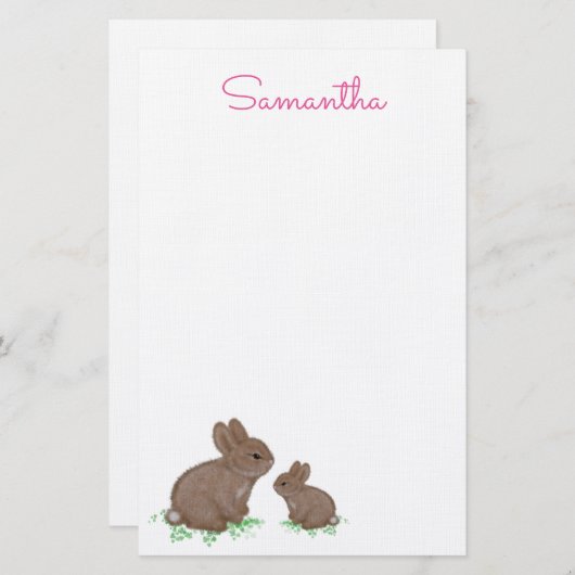 Cute Mama en Baby Bunny in Clover Briefpapier (Voorkant / Achterkant)