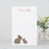 Cute Mama en Baby Bunny in Clover Briefpapier (Staand voorkant)