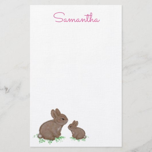 Cute Mama en Baby Bunny in Clover Briefpapier (Voorkant)