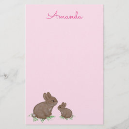 Cute Mama en Baby Bunny in Clover Pink Briefpapier