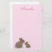 Cute Mama en Baby Bunny in Clover Pink Briefpapier (Voorkant / Achterkant)