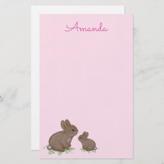 Cute Mama en Baby Bunny in Clover Pink Briefpapier (Voorkant / Achterkant)