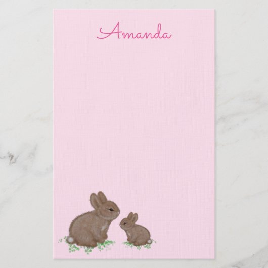 Cute Mama en Baby Bunny in Clover Pink Briefpapier (Voorkant)