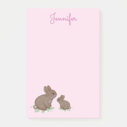 Cute Mama en Baby Bunny in Clover Pink Post-it® Notes (Voorkant)