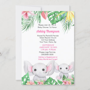 Cute Mama en Baby Elephant Tropisch Baby shower Kaart