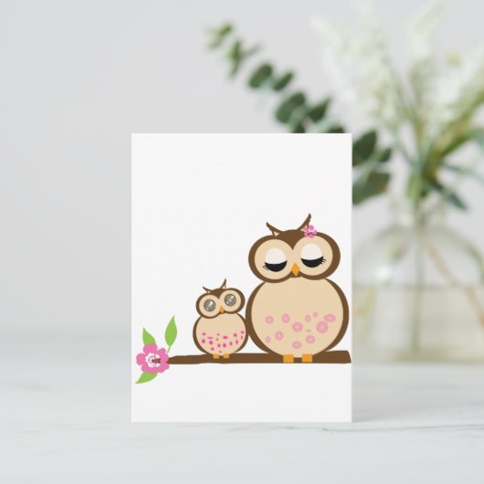 Cute mama en baby owl briefkaart (Staand voorkant)