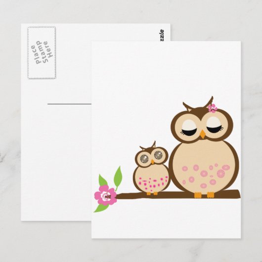 Cute mama en baby owl briefkaart (Voorkant / Achterkant)