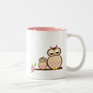 Cute mama en baby owl tweekleurige koffiemok