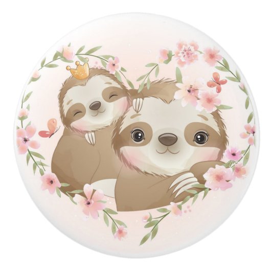 Cute Mama en Baby Sloth Ceramic Knob Keramische Knop (Voorkant)