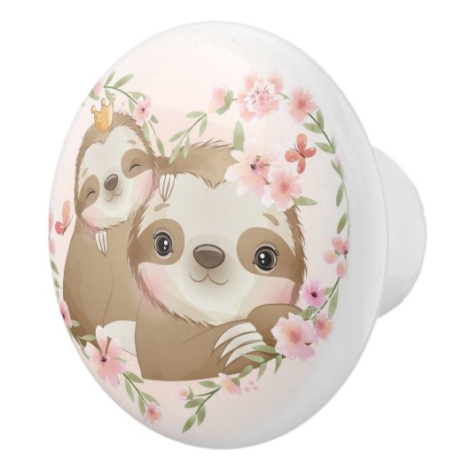 Cute Mama en Baby Sloth Ceramic Knob Keramische Knop (Rechts)