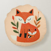 Cute Mama Fox& Baby Cub Whimsical Woodland Nursery Rond Kussen (Achterkant)