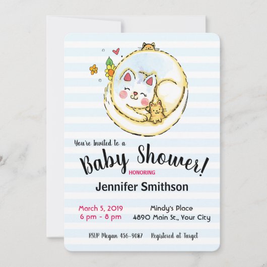 Cute Mama Kat en Kitten Baby Shower Uitnodigingen (Voorkant)