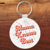 Cute Mama kent beste roze bruine retro Lettering Sleutelhanger (Voorkant)