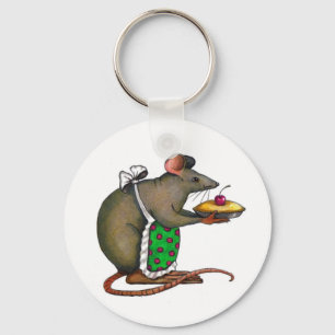 Cute Mama Rat met Pie: Tekening: Kleurpotlood Sleutelhanger