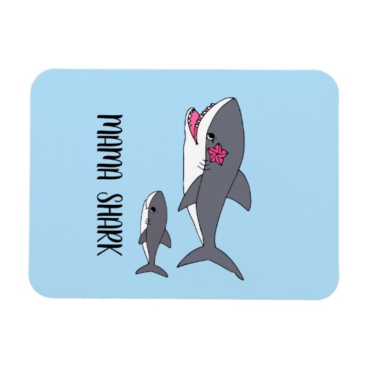 Cute Mama Shark en Baby Shark Magneet (Horizontaal)