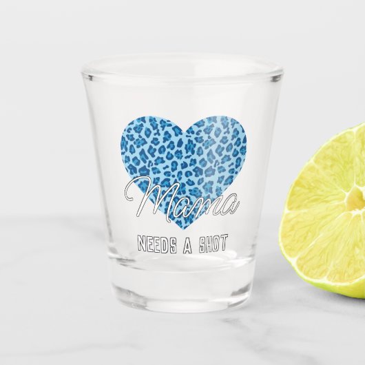 Cute Mama Word Art over Blue Leopard Patterned Hea Shot Glas (Voorkant)