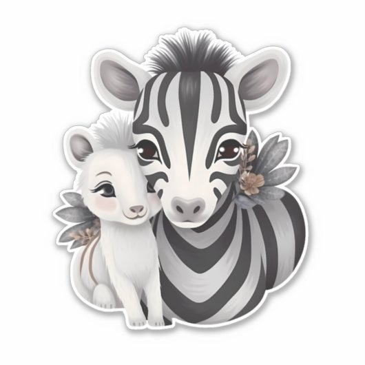 Cute mama zebra met haar baby sticker. sticker (Voorkant)
