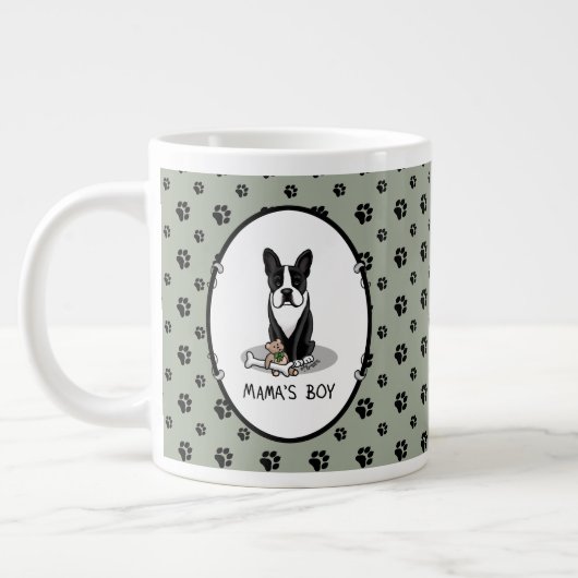 Cute Mama's Boy Boston Terrier (zwart) Grote Koffiekop (Links)