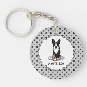 Cute Mama's Boy Boston Terrier (zwart) Sleutelhanger