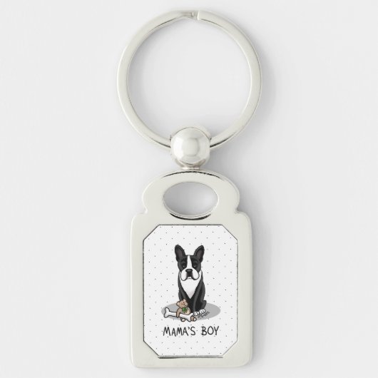 Cute Mama's Boy Boston Terrier (zwart) Sleutelhanger (Voorkant)