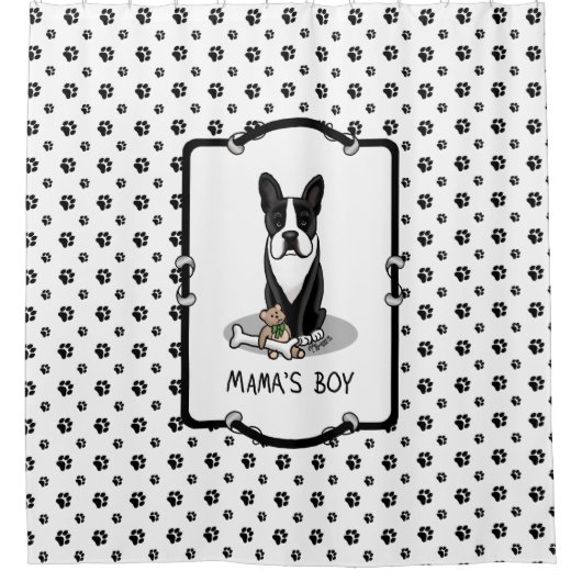 Cute Mama's Boy Boston Terrier (zwarte hond) Douchegordijn (Voorkant)