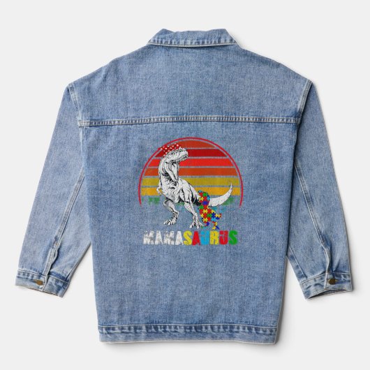 Cute Mamasaurus T rex Dinosaur Mama Autism Awarene Denim Jacket (Achterkant)
