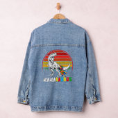 Cute Mamasaurus T rex Dinosaur Mama Autism Awarene Denim Jacket (Hangar)