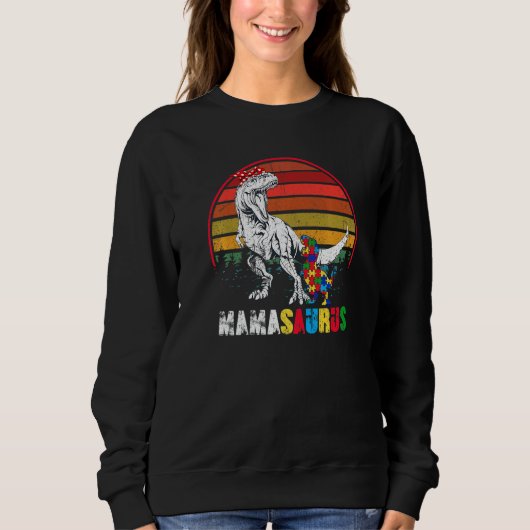 Cute Mamasaurus T Rex Dinosaur Mama Autism Awarene Trui (Voorkant)