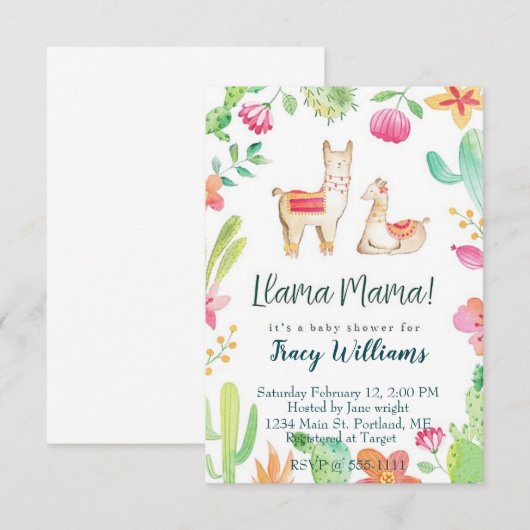 Cute Mamma en baby llama Kaart (Voorkant / Achterkant)