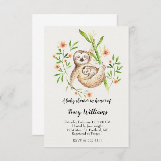 Cute mamma en baby sloth kaart (Voorkant / Achterkant)