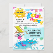 Cute Man in the Sun Birthday Pool Party Invitation Kaart (Voorkant)