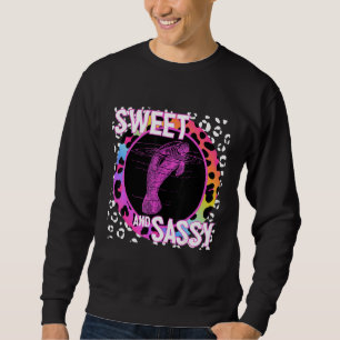 Cute Manatee 90s Nostalgia Rainbow Leopard Print T Trui