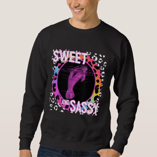 Cute Manatee 90s Nostalgia Rainbow Leopard Print T Trui (Voorkant)