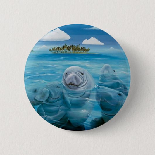 Cute Manatee Button Round (Voorkant)