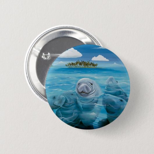 Cute Manatee Button Round (Voorkant /achterkant)