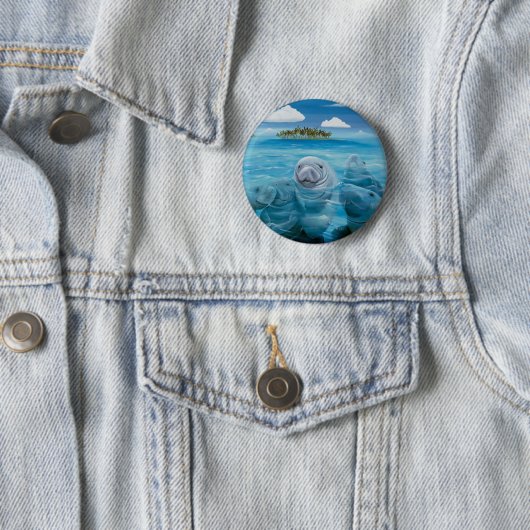 Cute Manatee Button Round (In situ)