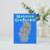 Cute manatee cartoon illustratie briefkaart (Staand voorkant)