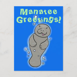 Cute manatee cartoon illustratie briefkaart