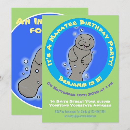 Cute manatee cartoon kaart (Voorkant / Achterkant)
