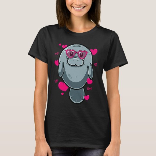 Cute Manatee  For Girls Heart Glasses Manatee Vale T-shirt (Voorkant)