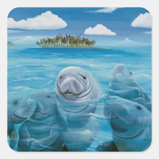 Cute Manatee Glossy Stickers Square (Voorkant)