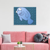 Cute Manatee Hugger Cartoon Animal Canvas Afdruk (Insitu (Woonkamer))