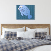 Cute Manatee Hugger Cartoon Animal Canvas Afdruk (Insitu (Slaapkamer))