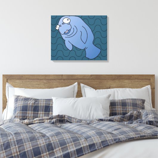 Cute Manatee Hugger Cartoon Animal Canvas Afdruk (Insitu (Slaapkamer))