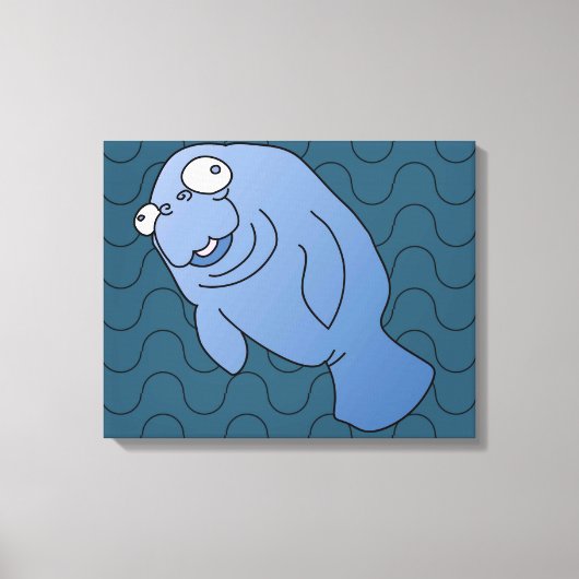 Cute Manatee Hugger Cartoon Animal Canvas Afdruk (Voorkant)