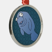Cute Manatee Hugger Cartoon Animal Metalen Ornament (Rechts)
